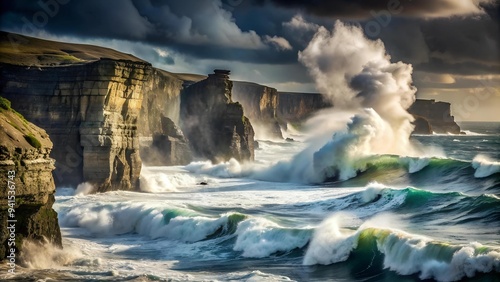 The Tempestuous Embrace of the Cliffs: A Tapestry of  Turbulent Seas and Majestic Stone  Generative AI