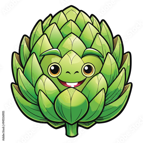 Artichoke Cartoon style vector illustration on white background line art png