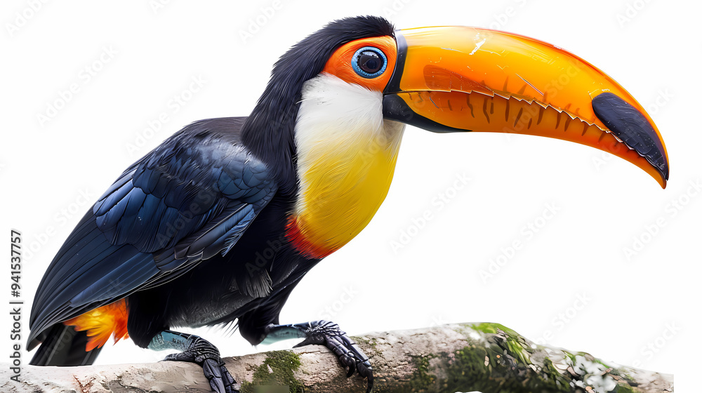 Fototapeta premium magnificent realistic yellow-breasted toucan on white background