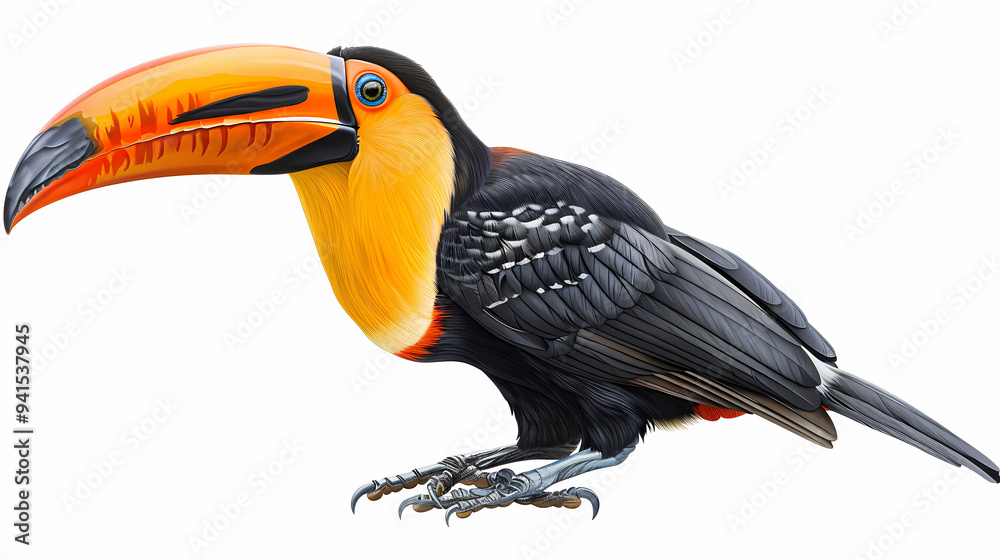 Fototapeta premium magnificent realistic yellow-breasted toucan on white background
