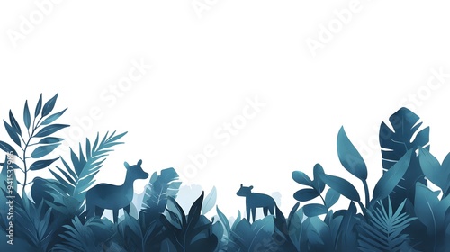 Wallpaper Mural Blue Watercolor Tropical Jungle Animals Leaves Border Torontodigital.ca