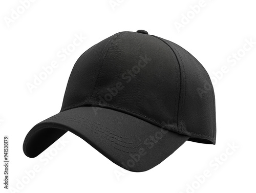 Black baseball cap on white background, simple and modern. photo