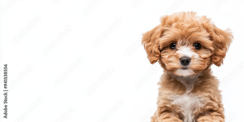 Adorable Maltipoo Puppy: Smiling Brown and White Mixed Breed Dog Isolated. Charming Teddy Bear-like Companion Perfect for Pet Lovers. Cute Canine Portrait Ideal for Animal Care Advertising and Seasona Adorable Maltipoo Puppy: Smiling Brown and White Mixed Breed Dog Isolated. Charming Teddy Bear-like Companion Perfect for Pet Lovers. Cute Canine Portrait Ideal for Animal Care Advertising and Seasona