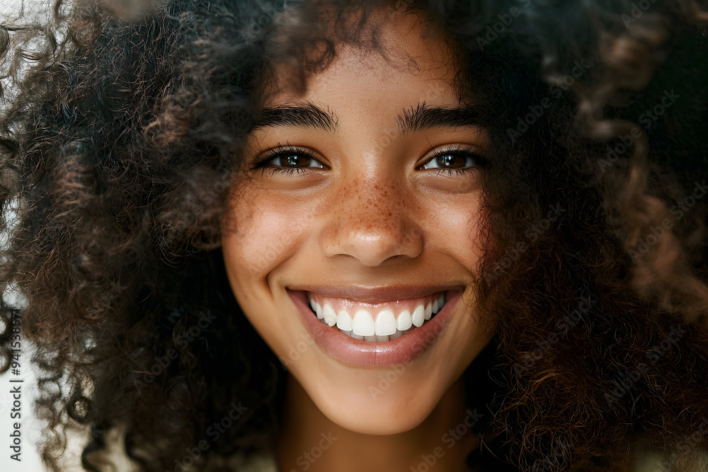 Portrait of smiling woman with curly hair Portrait of smiling woman with curly hair