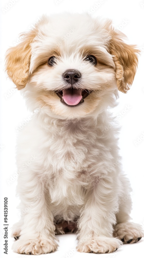 Adorable Maltipoo Puppy: Smiling Brown and White Mixed Breed Dog Isolated. Charming Teddy Bear-like Companion Perfect for Pet Lovers. Cute Canine Portrait Ideal for Animal Care Advertising and Seasona Adorable Maltipoo Puppy: Smiling Brown and White Mixed Breed Dog Isolated. Charming Teddy Bear-like Companion Perfect for Pet Lovers. Cute Canine Portrait Ideal for Animal Care Advertising and Seasona