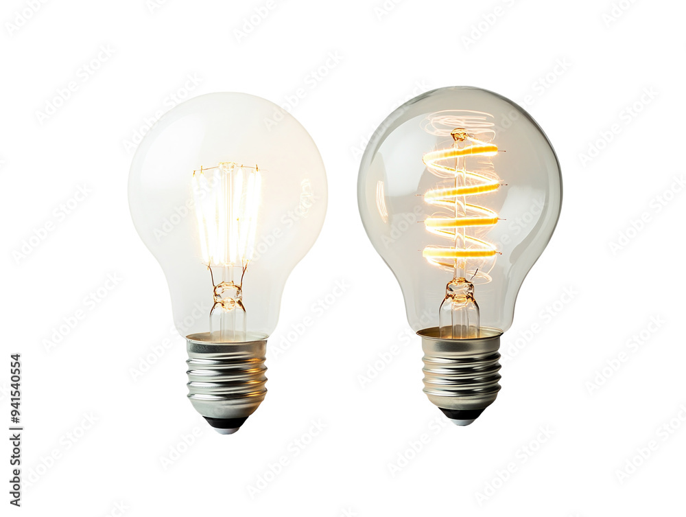 Traditional and energy-efficient light bulbs on a white background. PNG transparent. Traditional and energy-efficient light bulbs on a white background. PNG transparent.