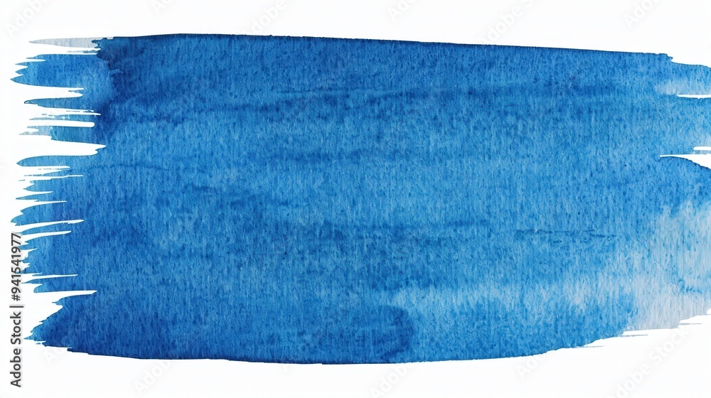 Fototapeta premium Serene Blue Watercolor Stroke, a gentle blend of soft blue hues creating a calming visual effect, elegantly isolated on a white background for a tranquil aesthetic.