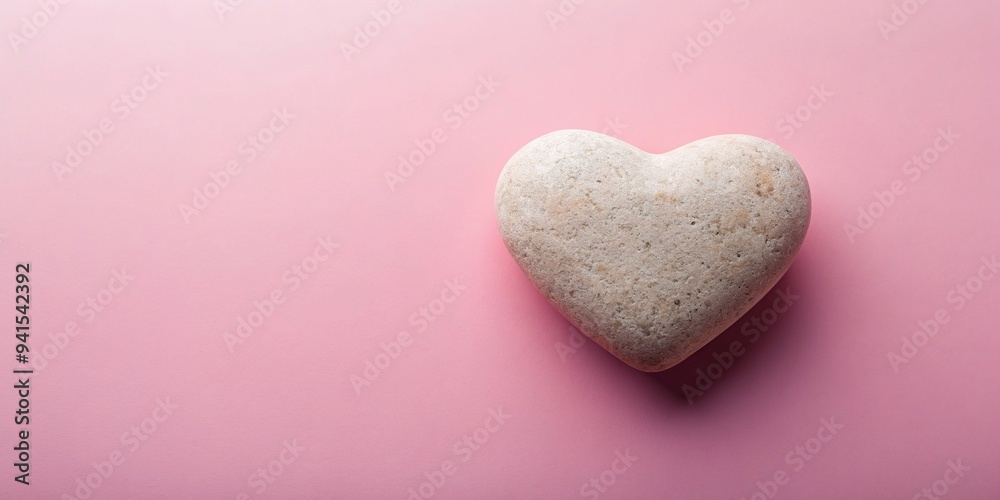 Obraz premium Heart shaped stone resting on a soft pink background, heart, cute, adoration, romantic, decoration, devotion, affection, smooth, delicate, heartwarming, stone, romance, background, emotion