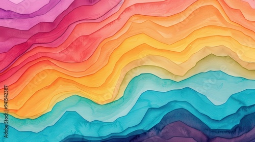 Topographic Watercolor Landscape, artistic depiction of contour lines overlaid on a vibrant watercolor background, creating a unique and visually engaging map design.