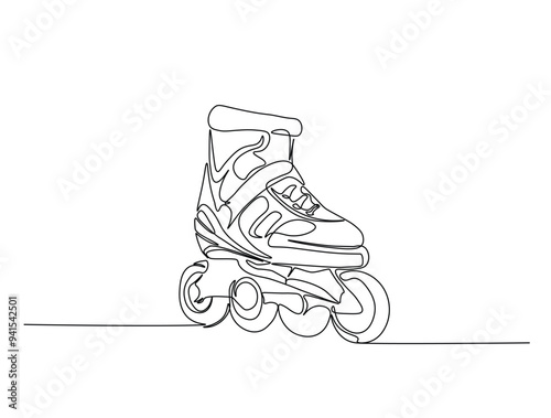 Continuous one line drawing of roller blades shoe. inline skates shoes line art vector illustration. Editable vector.