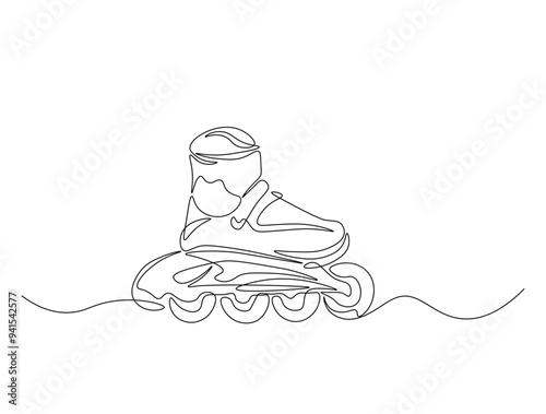 Continuous one line drawing of roller blades shoe. inline skates shoes line art vector illustration. Editable vector.