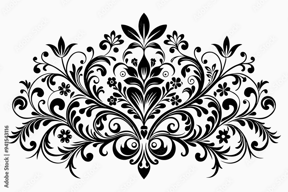 graphic with a black elegant plant ornament graphic with a black elegant plant ornament