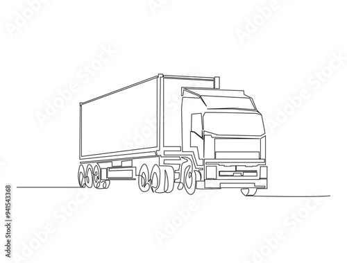 Continuous one line drawing of Delivery truck. Simple Cargo Delivery Truck line art vector illustration. Editable vector.