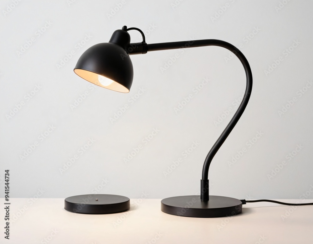 Black lamp on a white background. Front side view. Minimalistic interior decoration object. Ai generated image Black lamp on a white background. Front side view. Minimalistic interior decoration object. Ai generated image