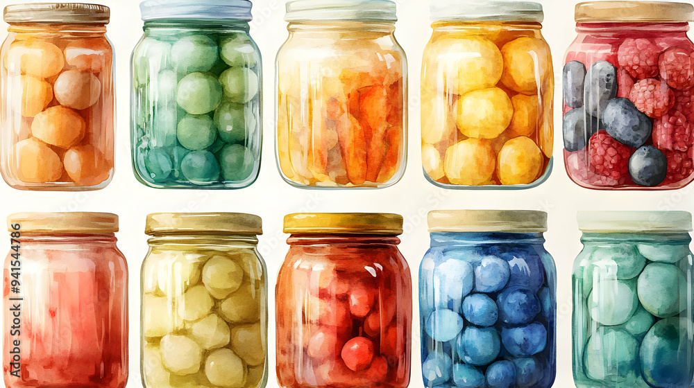 3D Icon as Watercolor tiles seamless background featuring fruits and vegetables for World Food Day concept as Camera movement Slow zoom into the detailed watercolor tiles. Scene A colorful array of fr