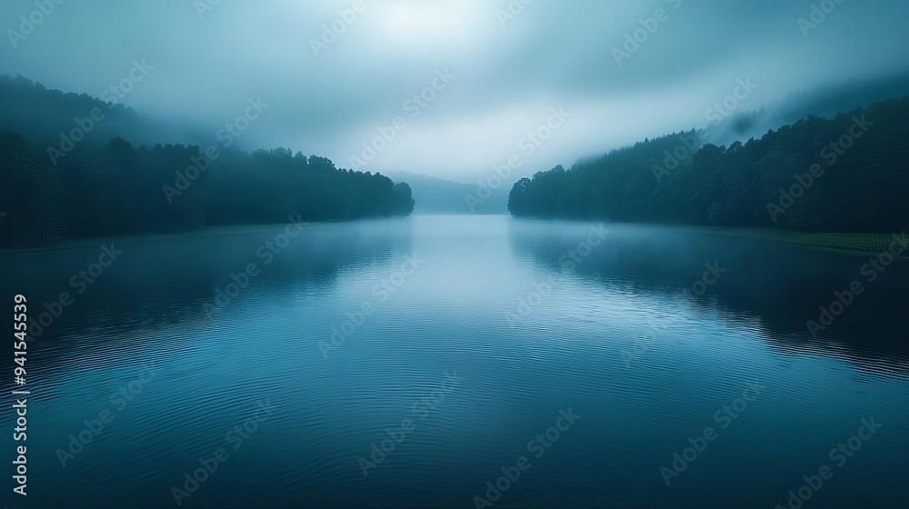 Serene lake view shrouded in mist, surrounded by lush forests under a calm, moody sky. Perfect for nature and tranquility themes. Serene lake view shrouded in mist, surrounded by lush forests under a calm, moody sky. Perfect for nature and tranquility themes.