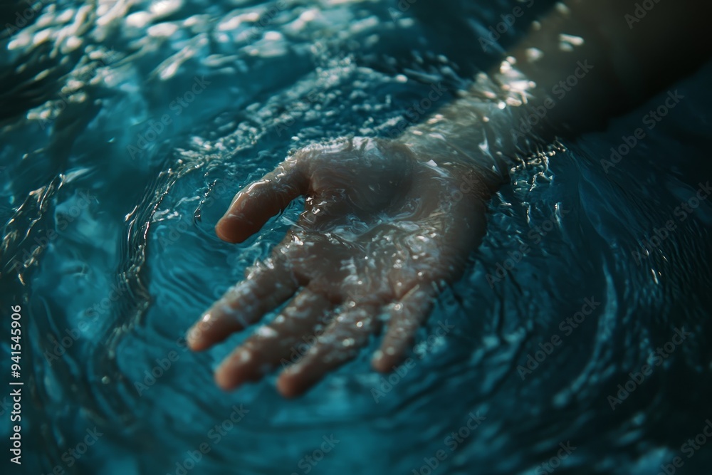 Fototapeta premium Closeup of a hand peeking out from under water
