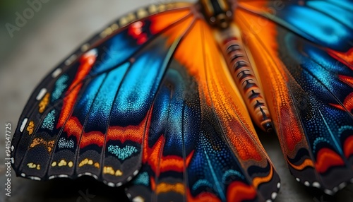 Detailed View of Butterfly Wing: Mosaic-Like Texture and Rich Colors