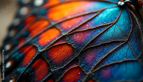 Close-Up of Butterfly Wing: Intricate Patterns and Colorful Scales