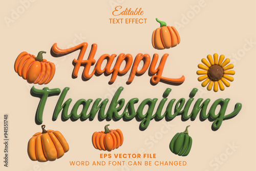 Happy thanksgiving 3d inflated editable vector text effect