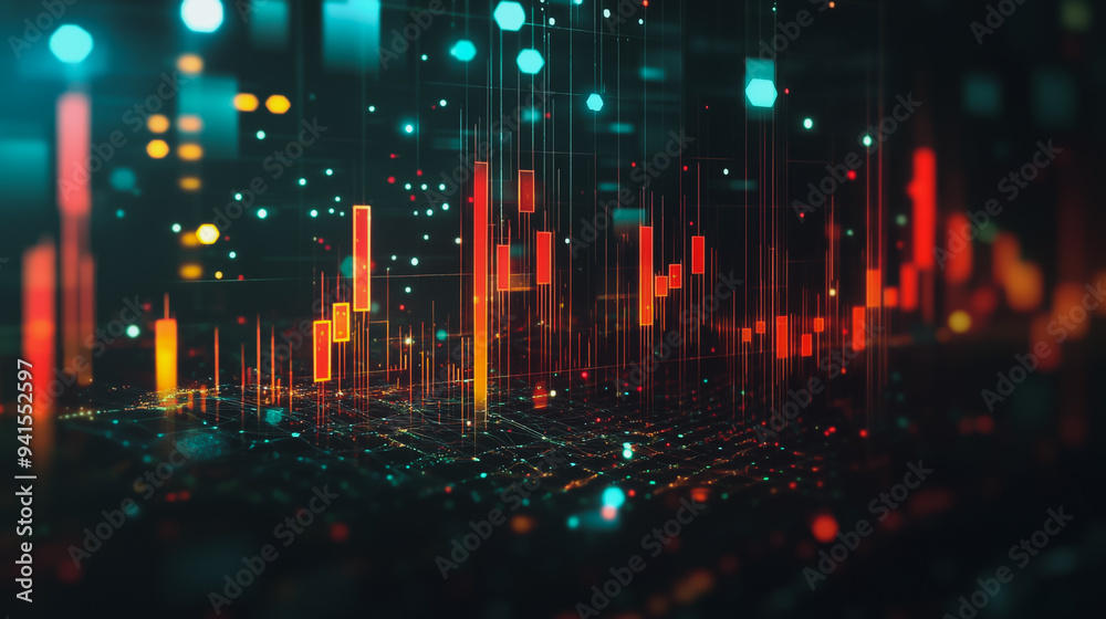 Fototapeta premium Charts and graphs with statistics for innovation Digital analyzes business potential and predicts future developments in the company's growth. Abstract black background