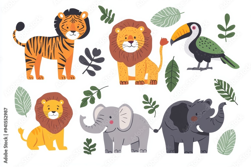 Isolated wild animals set in flat design. Modern illustration. Isolated wild animals set in flat design. Modern illustration.