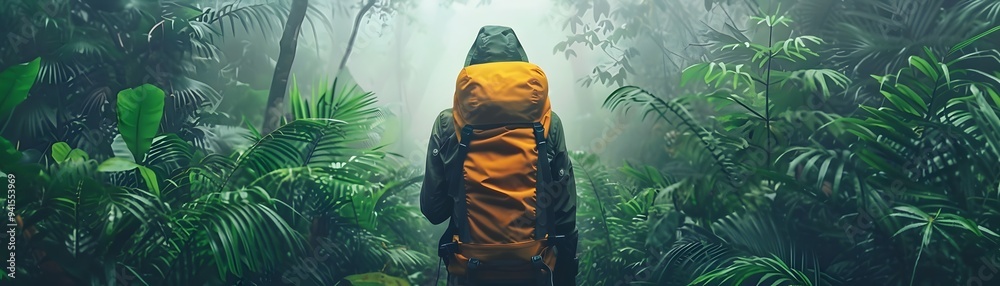 Awestruck Explorer Navigating the Lush Mysterious Jungle Landscape Awestruck Explorer Navigating the Lush Mysterious Jungle Landscape