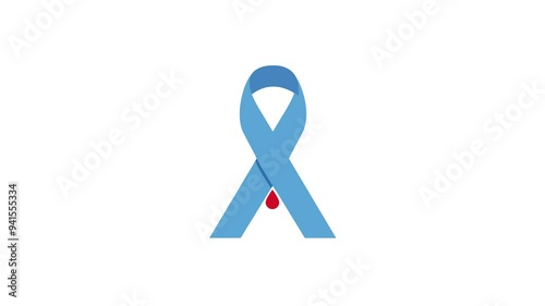 A blue ribbon forms the letter 