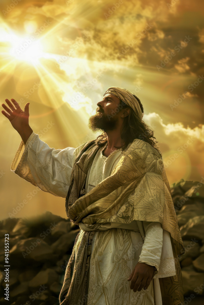 Spiritual Depiction of Jesus Reaching Towards Light Spiritual Depiction of Jesus Reaching Towards Light