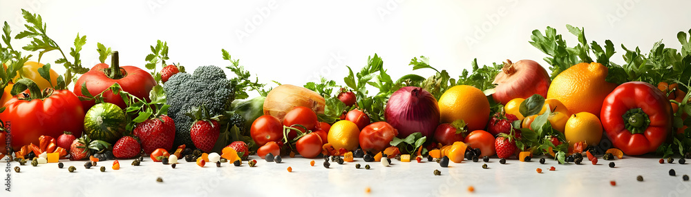 Photo Realistic as Farmers market produce and eco friendly packaging with World Food Day text isolated on white concept as Camera movement Zoom into the farmers market produce and eco friendly packagi