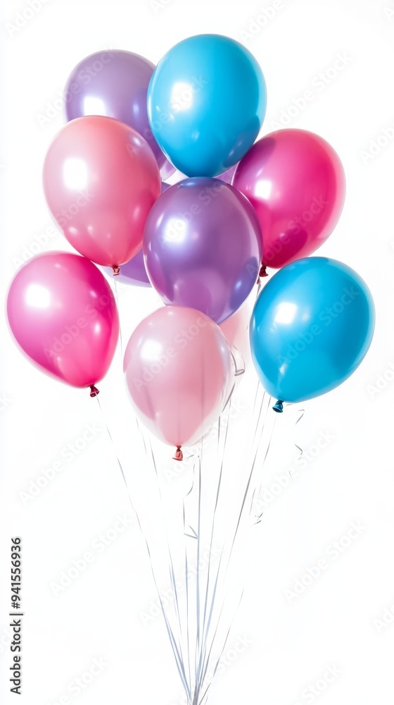 Vibrant Celebration: Colorful Balloons and Golden Confetti on White Background. Festive Design for Birthdays, New Year, National Day, and Party Events. Elegant Minimalist Composition with Copy Space f Vibrant Celebration: Colorful Balloons and Golden Confetti on White Background. Festive Design for Birthdays, New Year, National Day, and Party Events. Elegant Minimalist Composition with Copy Space f