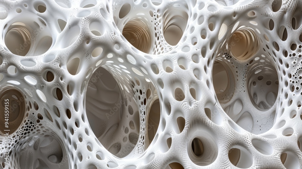 Abstract 3D Render of Organic Structure with Intricate Patterns and Hollow Spaces in White Tones Abstract 3D Render of Organic Structure with Intricate Patterns and Hollow Spaces in White Tones