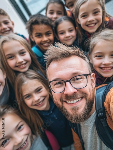Young Man and Children on Class Trip