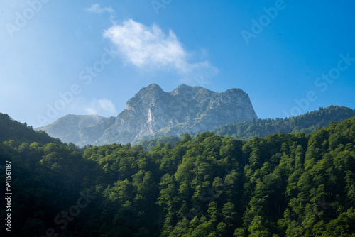 Lac de Bethmale - Pyrénées - Ariège - Forested Hills and Lake with Reflections of Mountain Peaks