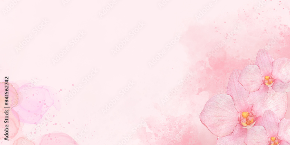Abstract watercolor wash pastel pink texture with pink flower background Abstract watercolor wash pastel pink texture with pink flower background