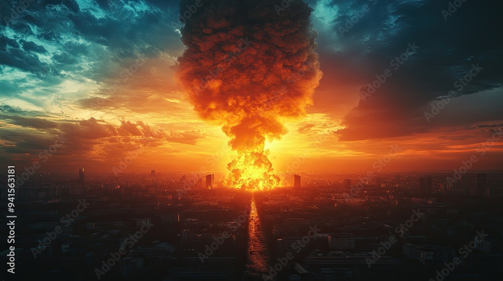 A conceptual illustration of the duality of nuclear fission, showcasing its potential for both energy production and destruction.