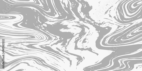 White and grey liquid marble pattern texture natural background. Liquify Swirl white and grey color art. Beautiful drawing with the divorces and wavy lines in gray tones.	