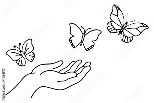 Jehovah's Hand Caring for Butterflies - Spiritual Vector Illustration, SVG, Cricut, Clipart for Inspirational Design