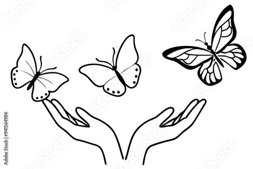 Jehovah's Hand Caring for Butterflies - Spiritual Vector Illustration, SVG, Cricut, Clipart for Inspirational Design