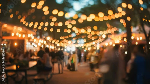 Food truck street festival, blurred lights background, atmospheric bokeh, muted colors

