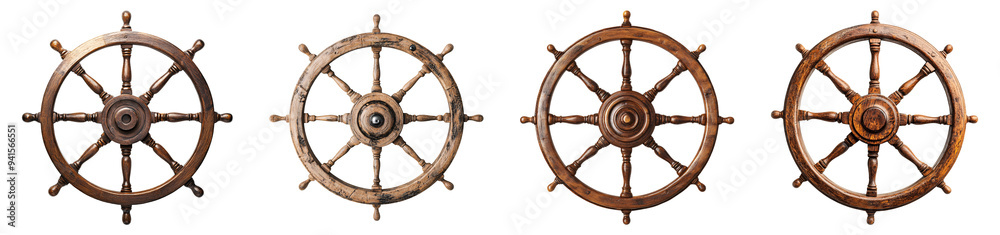 Obraz premium Ship boat steering wheels isolated on transparent background, PNG