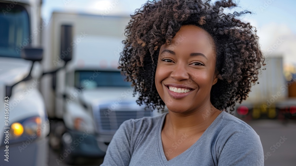 Portrait of a female logistics and truck driver in the supply chain, highlighting motivation and leadership in the shipping and industrial cargo sectors Portrait of a female logistics and truck driver in the supply chain, highlighting motivation and leadership in the shipping and industrial cargo sectors