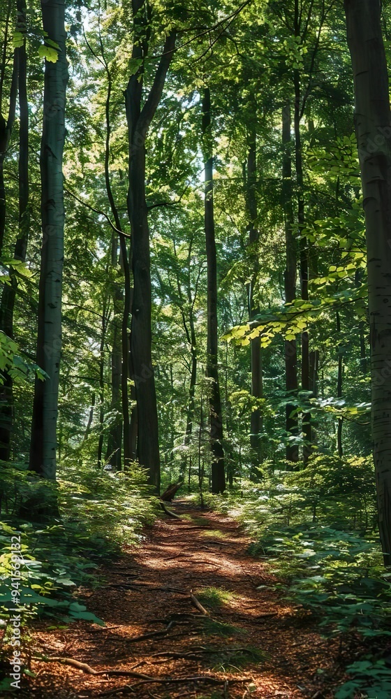 Sunlit Path Through a Green Forest Sunlit Path Through a Green Forest