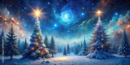 Celestial Holiday Wonder: Mystical, Ethereal, Starry Sky, Cosmic Blue, Solstice Vibes