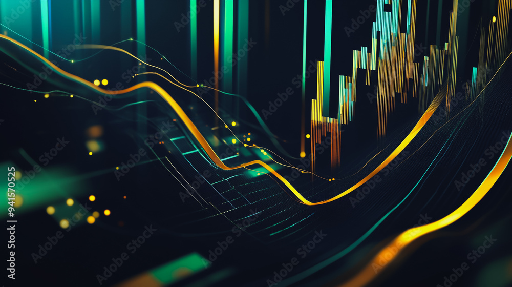 Charts and graphs with statistics for innovation Digital analyzes business potential and predicts future developments in the company's growth. Abstract black background