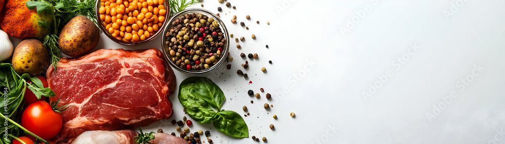 Photo Realistic as Plant based meats with World Food Day text isolated on white concept as Camera movement Pan across the plant based meats. Scene Isolated white background. Detail Highlighting plant Photo Realistic as Plant based meats with World Food Day text isolated on white concept as Camera movement Pan across the plant based meats. Scene Isolated white background. Detail Highlighting plant