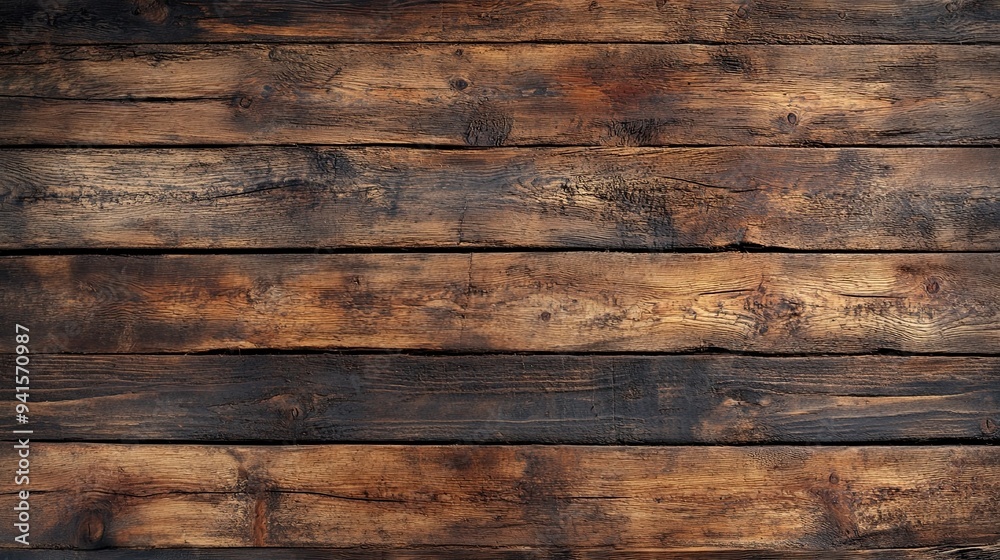 Fototapeta premium Old wooden flooring texture background. Worn and distressed 1500s style wooden floor. wooden planks with some knots.