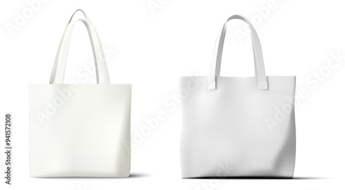 Vector Set of Two Plain White Tote Bags, Isolated on White Background for Custom Design these bags offer a clean canvas for promotional materials, fashion accessories, and retail merchandising.