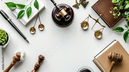 Frame Border Background with Judge Concept Elements Including Gavel, Scales of Justice, Books, and Legal Accessories