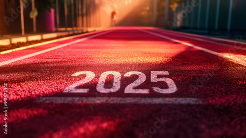 Red running track with new year 2025 photo